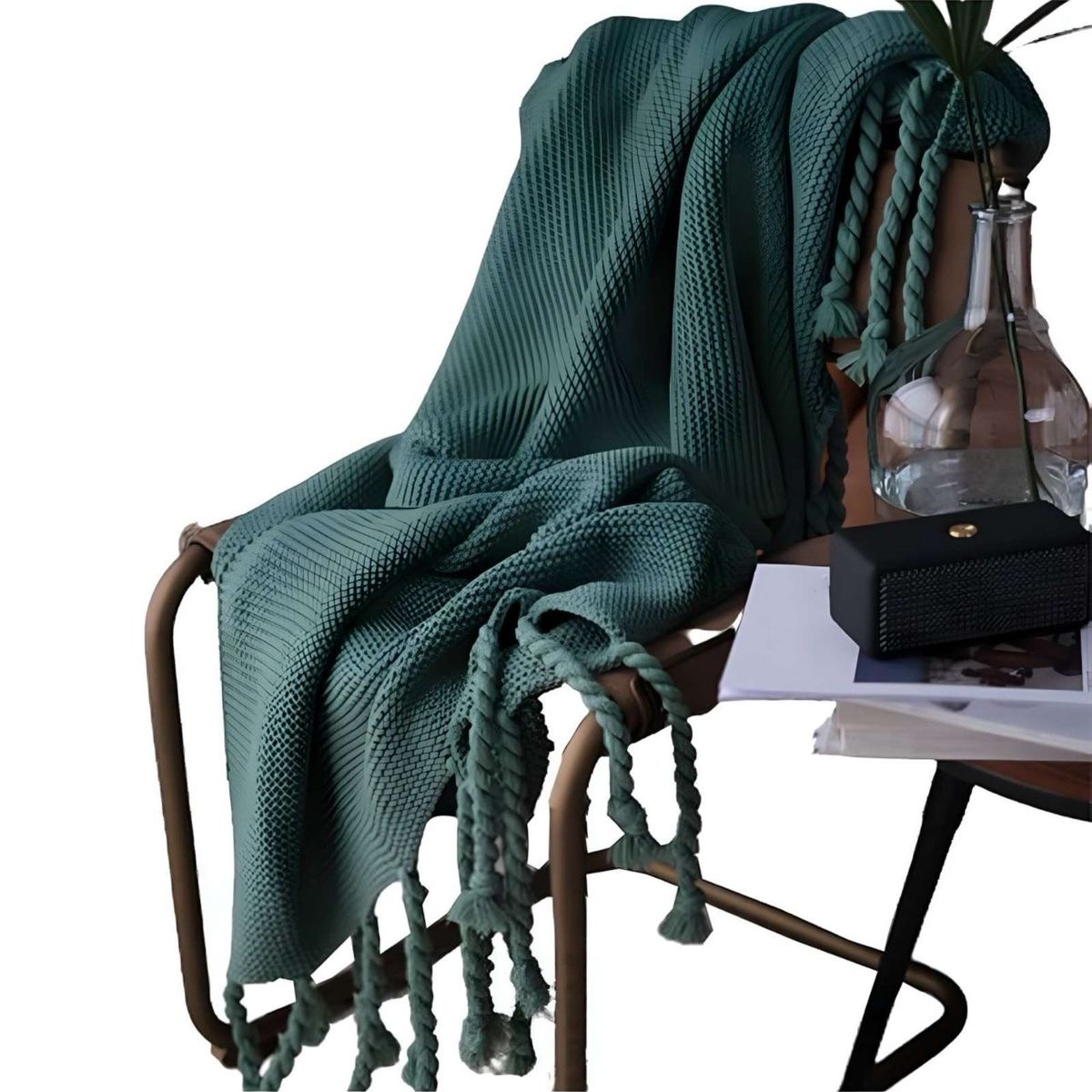 GENERICO - MANTA CHENILLE CON FLECOS DE SOGA DECORATIVA PARA CAMA O SOFA