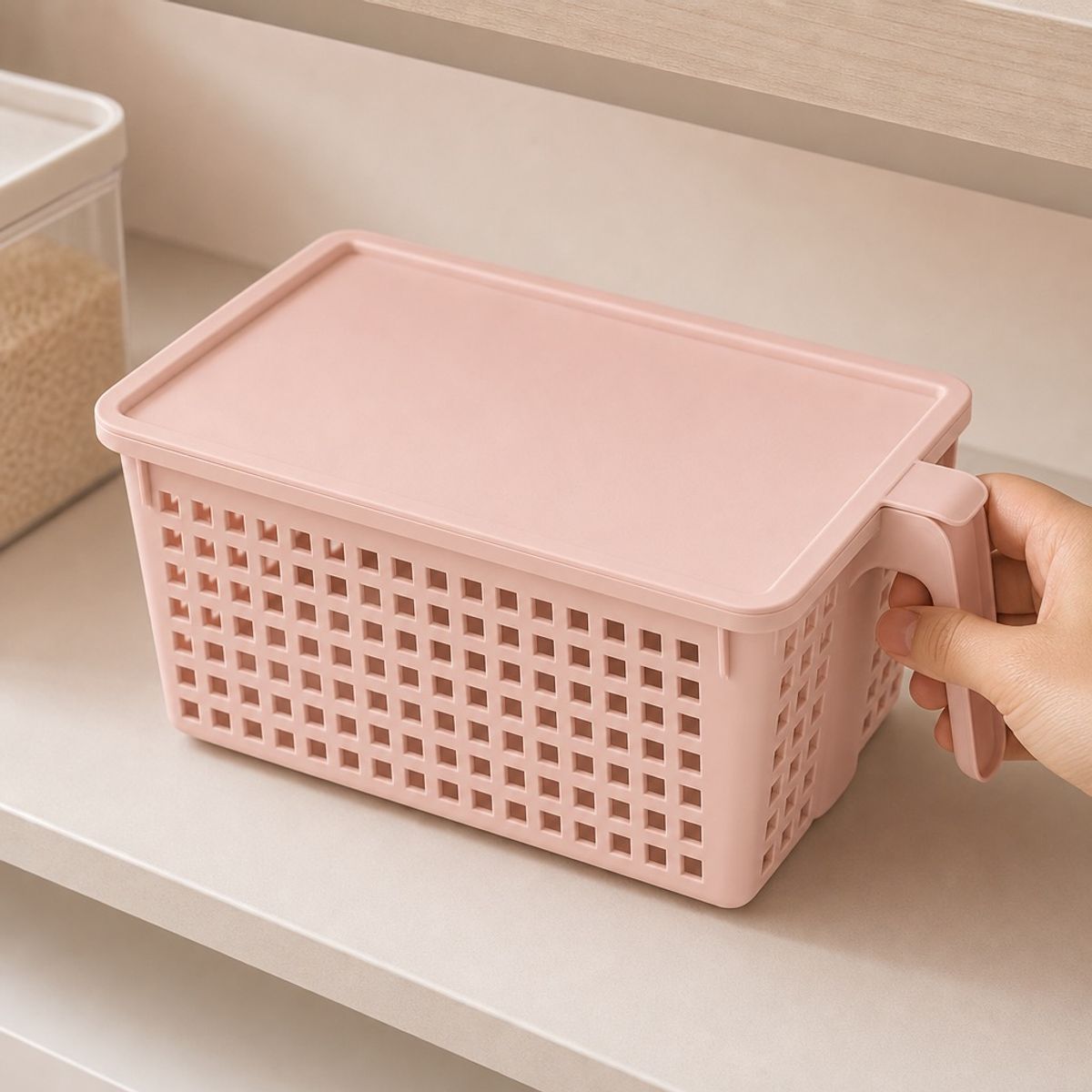 HOMESTAR - Cesta Organizadora Rectangular con Tapa y Asa - Rosa