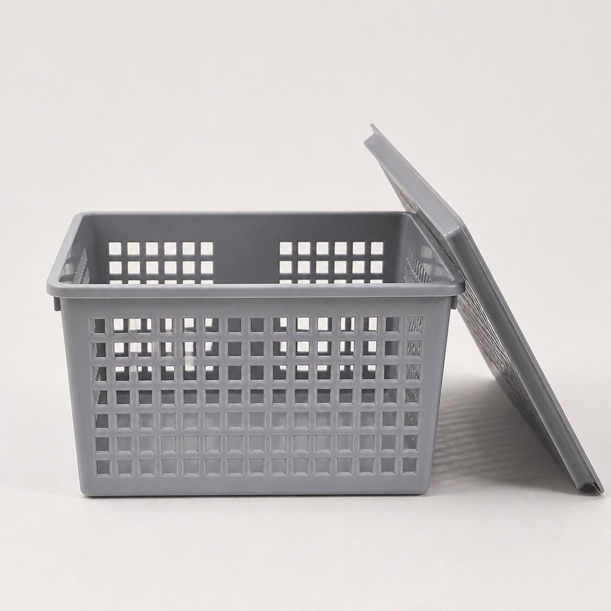 HOMESTAR - Cesta Organizadora Rectangular con Tapa - Gris