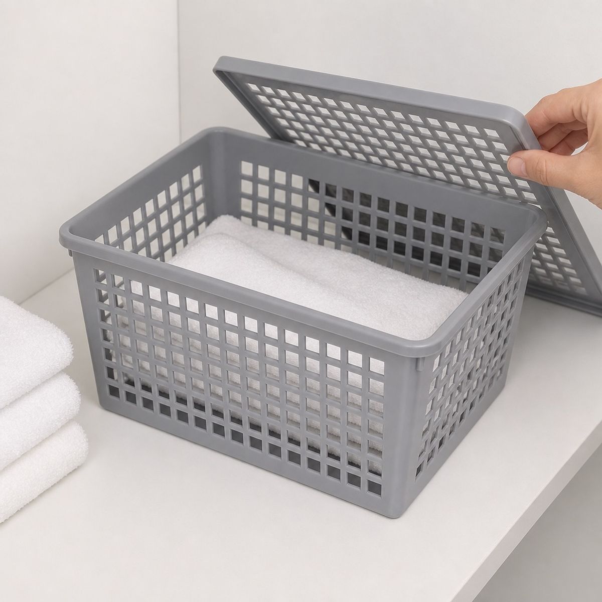 HOMESTAR - Cesta Organizadora Rectangular con Tapa - Gris