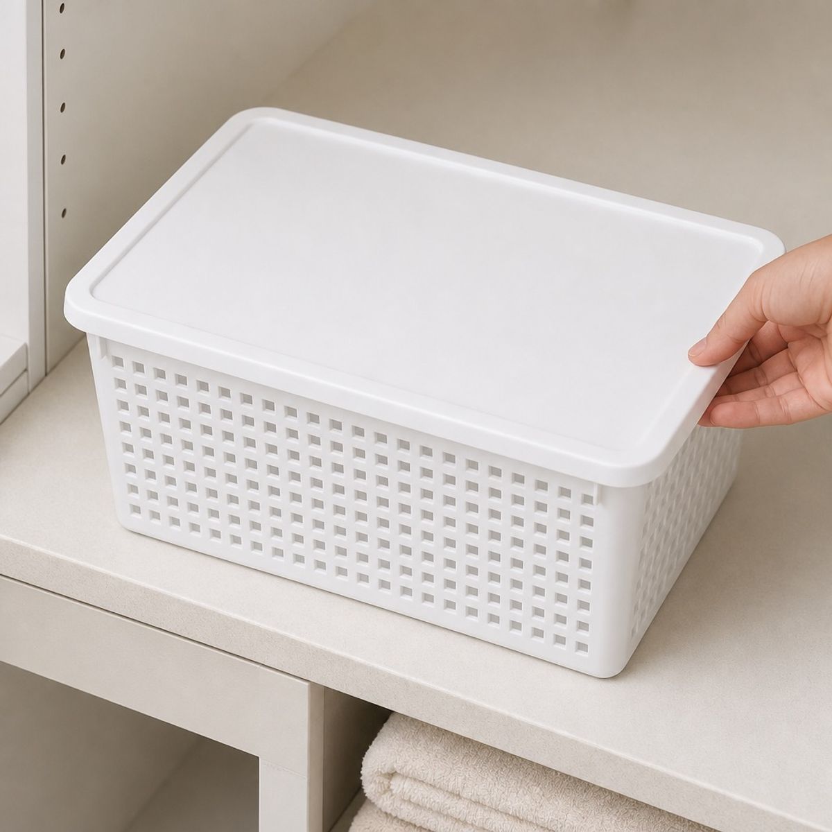 HOMESTAR - Cesta Organizadora Rectangular con Tapa - Blanco