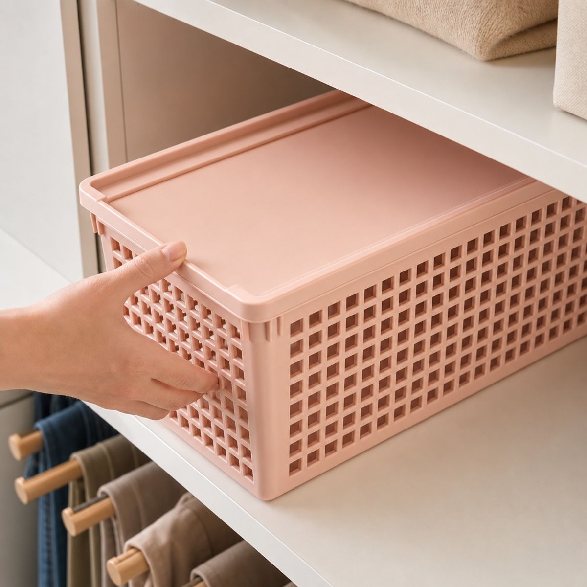 HOMESTAR - Cesta Organizadora Profunda con Tapa Deslizante - Rosa