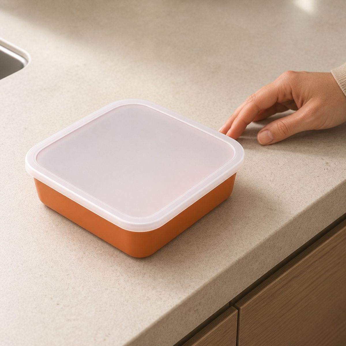 HOMESTAR - Contenedor Hermético Cuadrado de Almacenamiento - Naranja