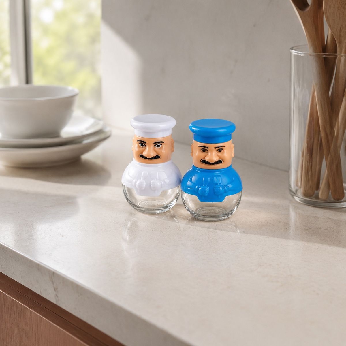 HOMESTAR - Set de salero y pimentero con forma de chef - 2 piezas