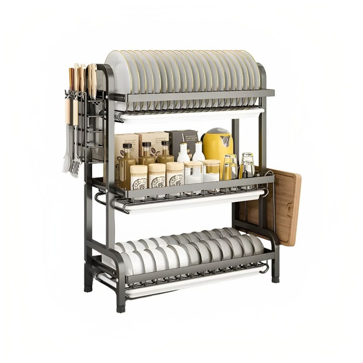 GENERICO - Secador Escurridor De Loza Platos 3 Niveles  Negro