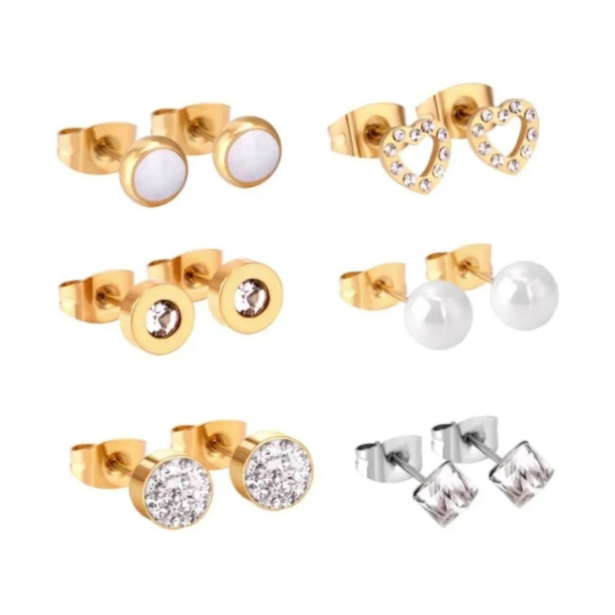 GENERICO - Set De Aros De Acero Quirúrgico Hipoalergénicos 6 Pares (A)