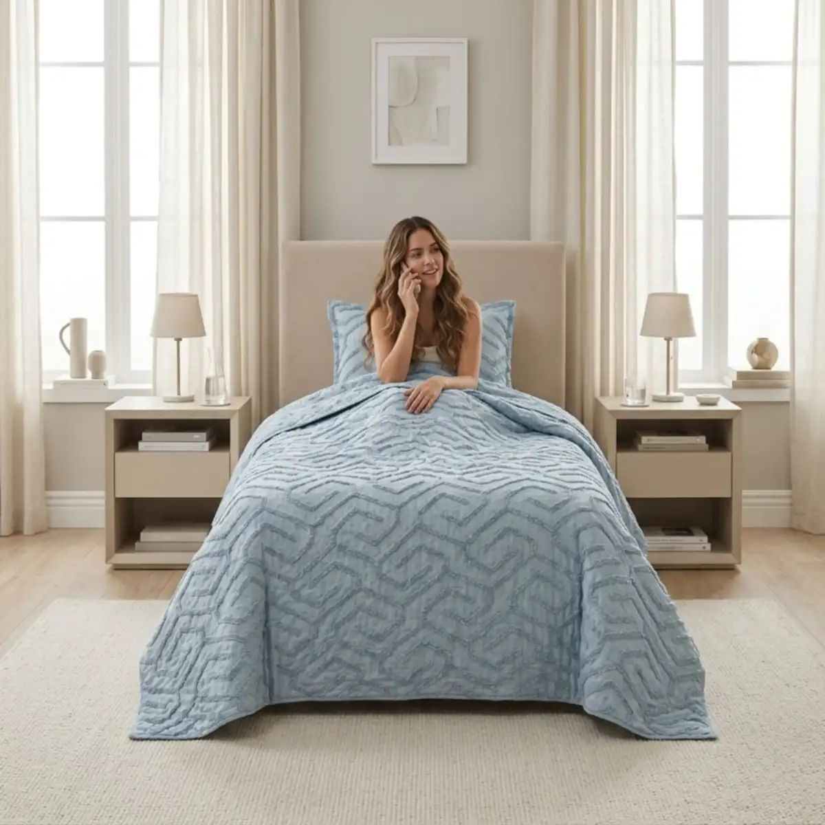 GENERICO - CUBRECAMA QUILT VERANO TUFTING PLAZA Y MEDIA AZUL