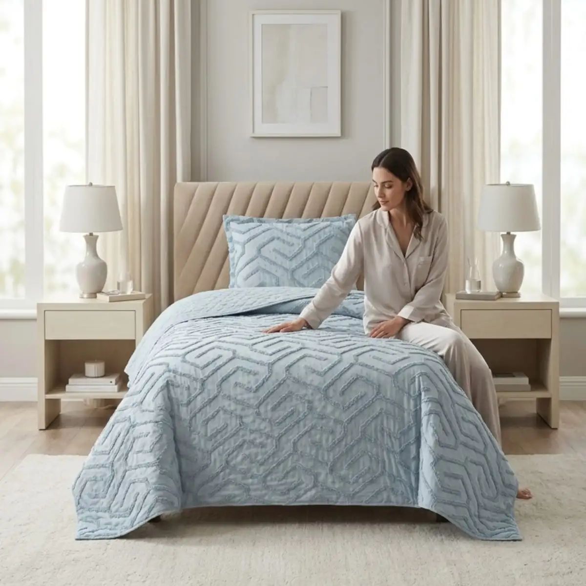 GENERICO - CUBRECAMA QUILT VERANO TUFTING PLAZA Y MEDIA AZUL