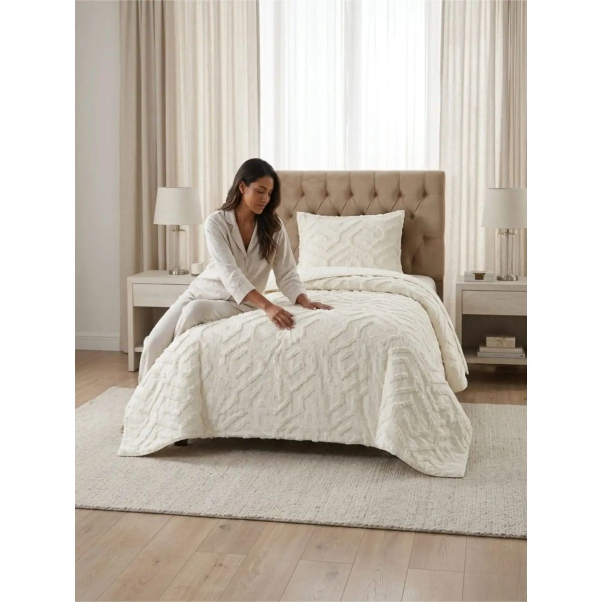 GENERICO - Quilt De Verano Tufting Liviano Diseño Geométrico 1,5 plaza