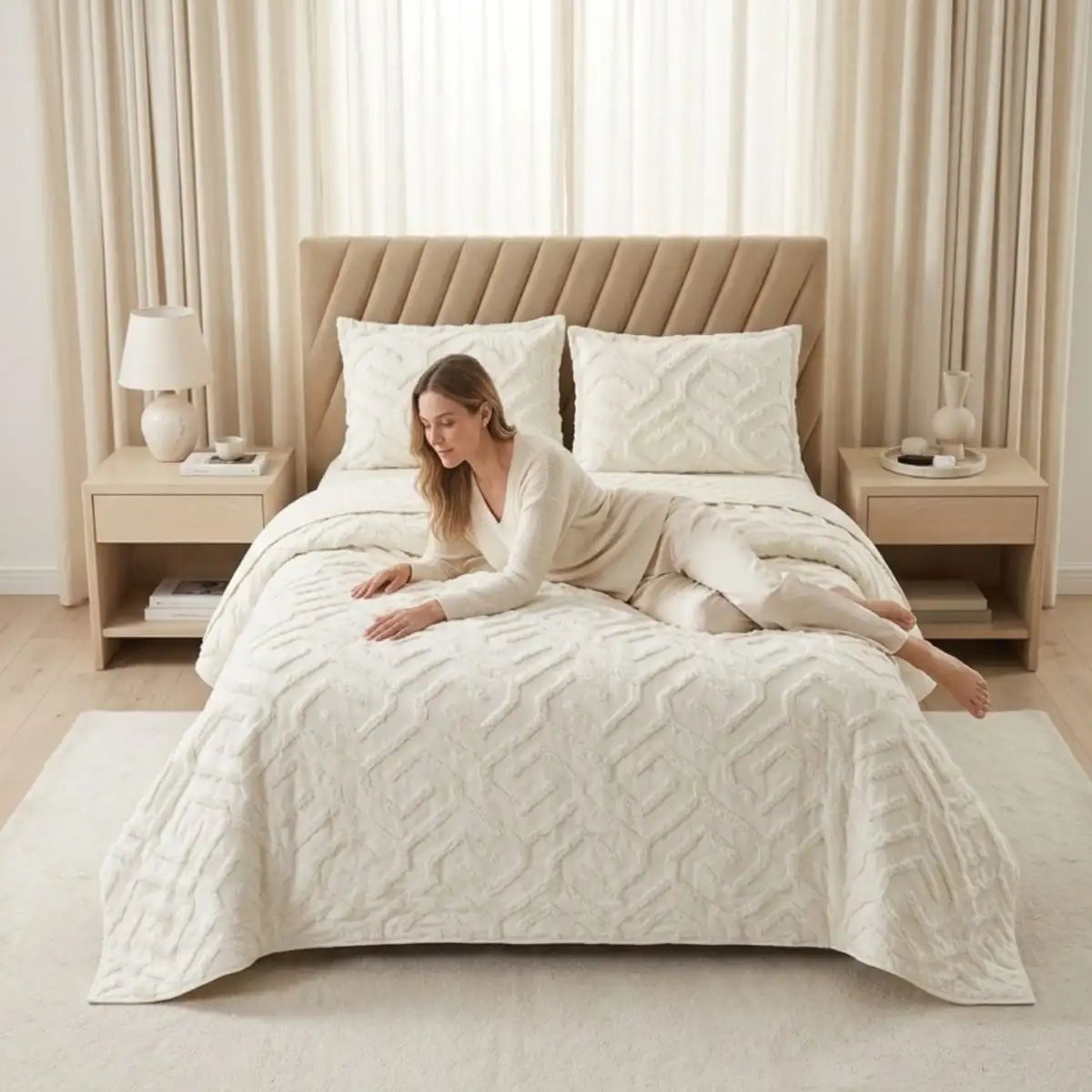 GENERICO - CUBRECAMA QUILT VERANO TUFTING 2 PLAZAS BLANCO