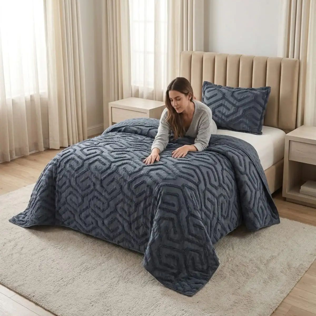 GENERICO - Quilt De Verano Tufting Liviano Diseño Geométrico 2 plazas