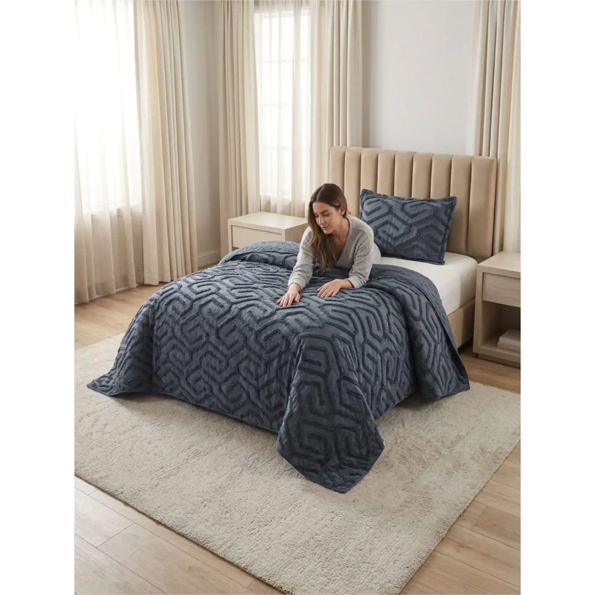 GENERICO - Quilt De Verano Tufting Liviano Diseño Geométrico 2 plazas