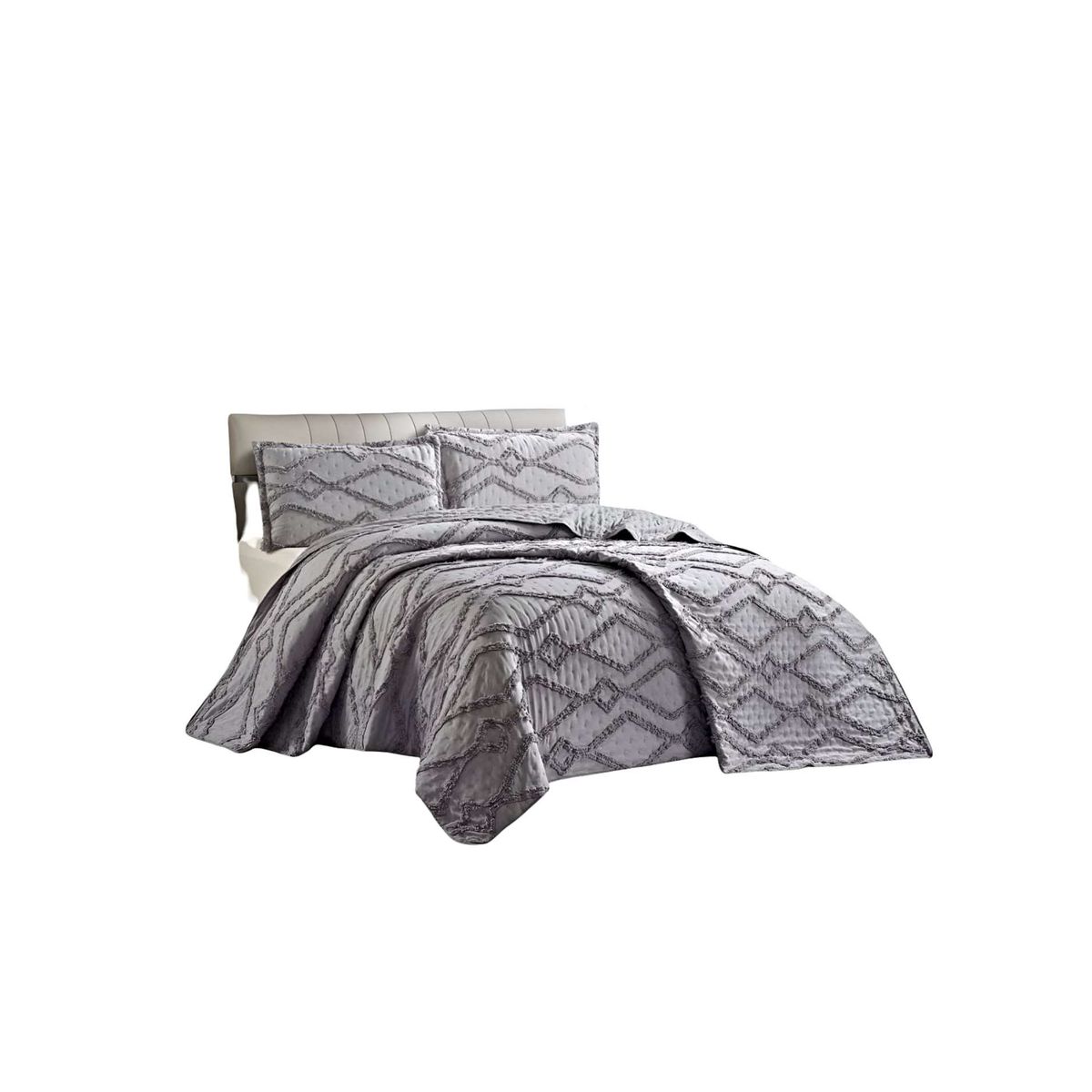 GENERICO - CUBRECAMA QUILT VERANO GEOMETRICO TUFTING PLAZA Y MEDIA GRIS