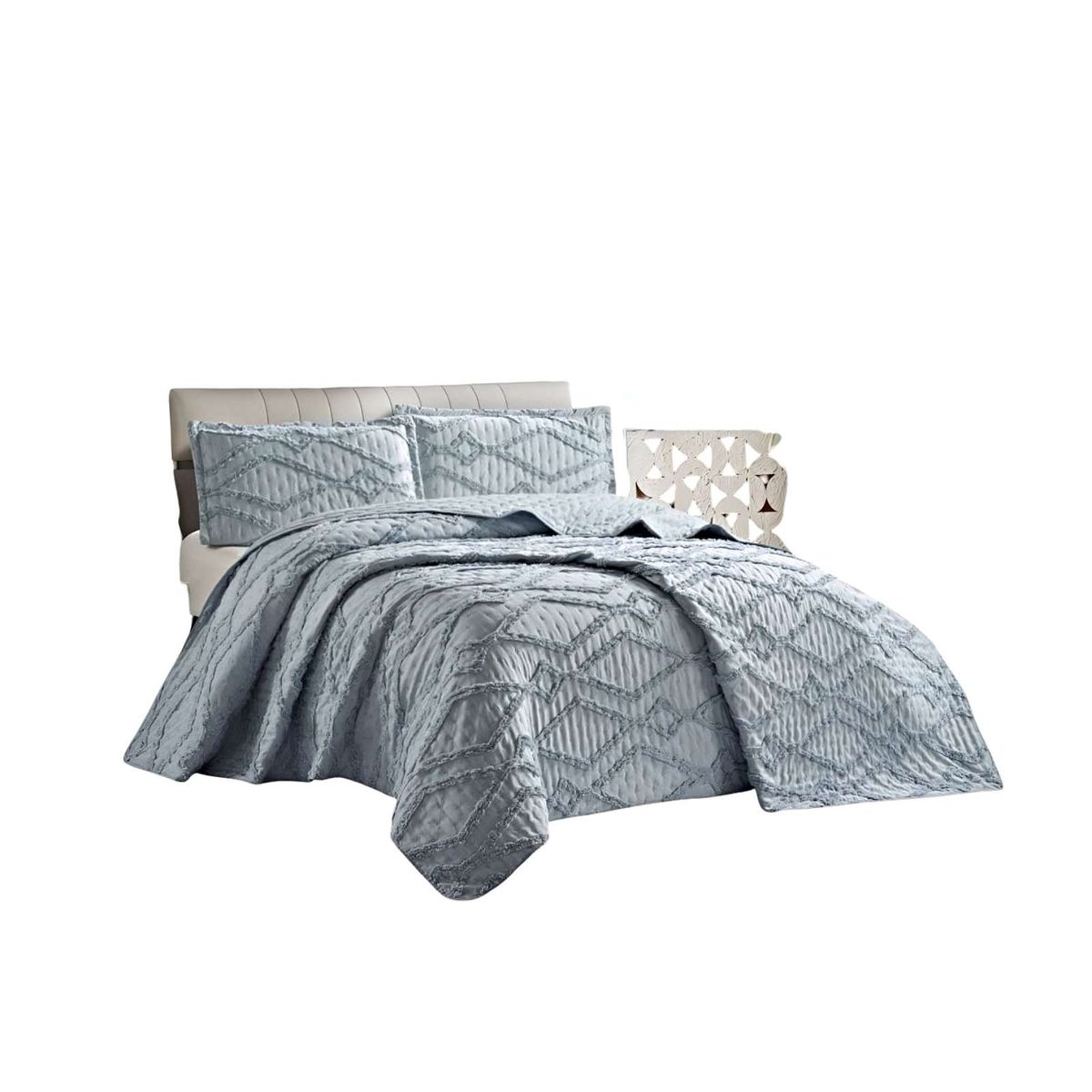 GENERICO - CUBRECAMA QUILT VERANO GEOMETRICO TUFTING 2 PLAZAS GRIS