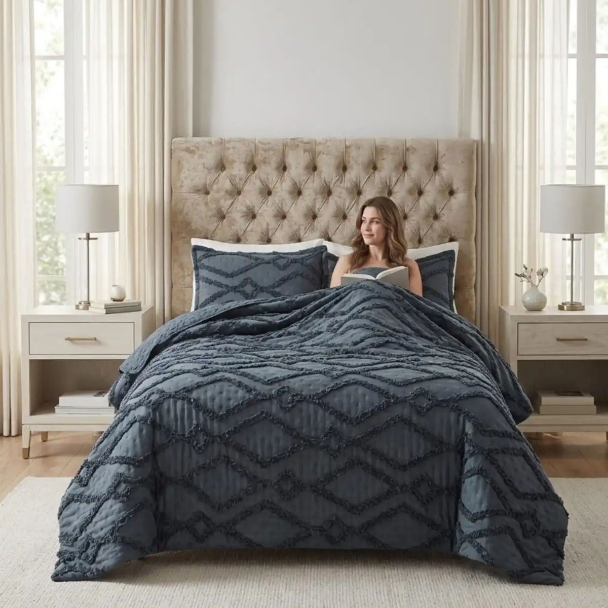 GENERICO - Quilt De Verano Tufting Liviano Diseño Geométrico 2 plazas