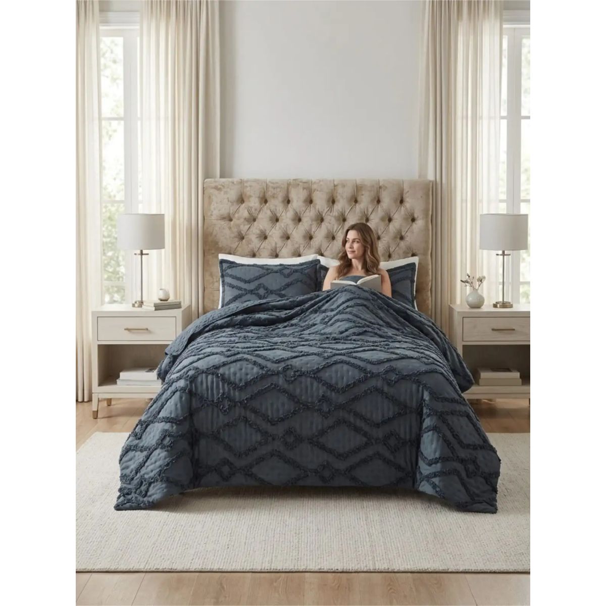 GENERICO - Quilt De Verano Tufting Liviano Diseño Geométrico 2 plazas