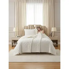 GENERICO - CUBRECAMA QUILT VERANO HOJA TUFTING PLAZA Y MEDIA BLANCO