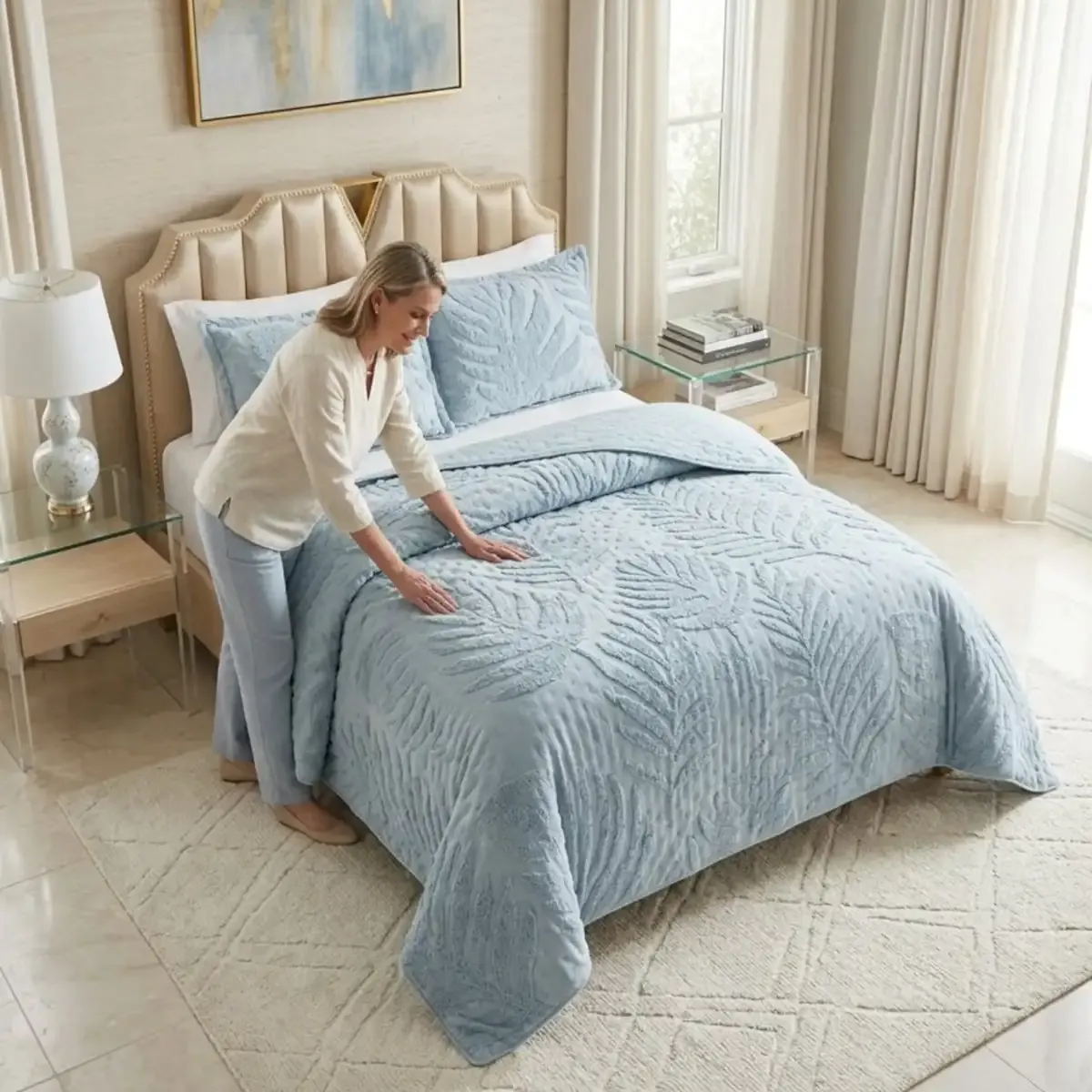 GENERICO - CUBRECAMA QUILT VERANO HOJA TUFTING KING-SUPERKING GRIS