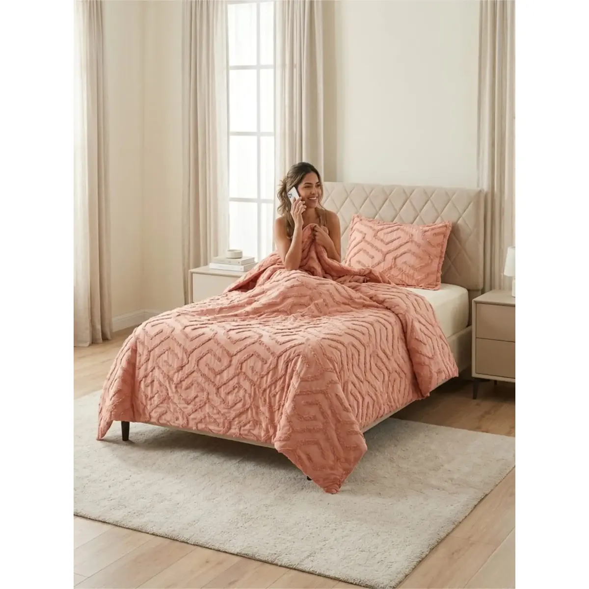 GENERICO - COBERTOR QUILT VERANO TUFTING PLAZA Y MEDIA ROSADO