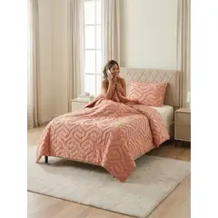 GENERICO - COBERTOR QUILT VERANO TUFTING PLAZA Y MEDIA ROSADO
