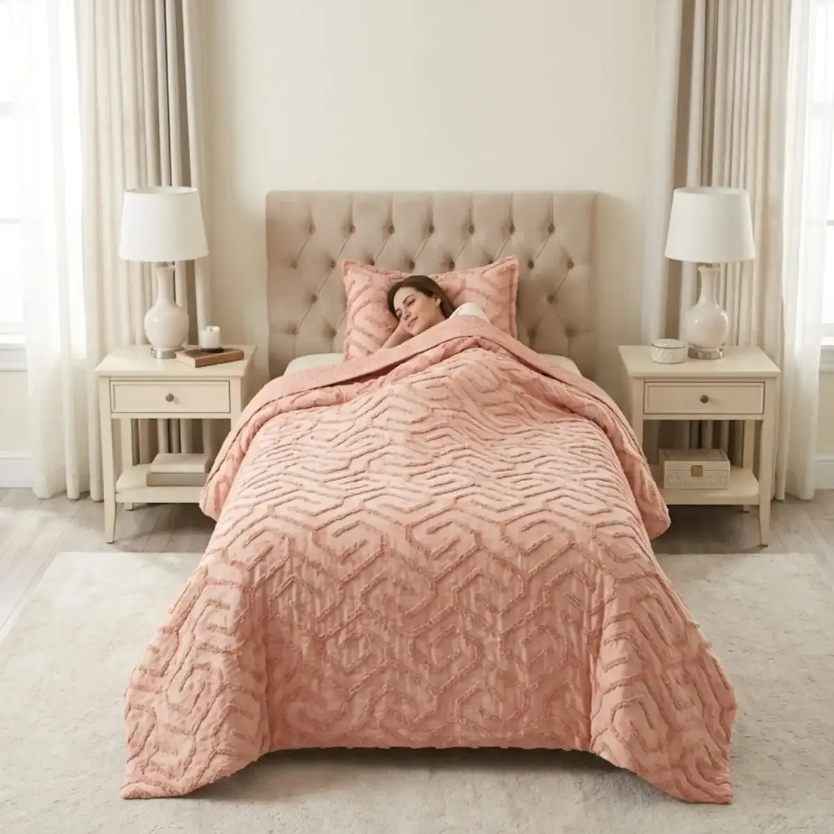 GENERICO - COBERTOR QUILT VERANO TUFTING PLAZA Y MEDIA ROSADO