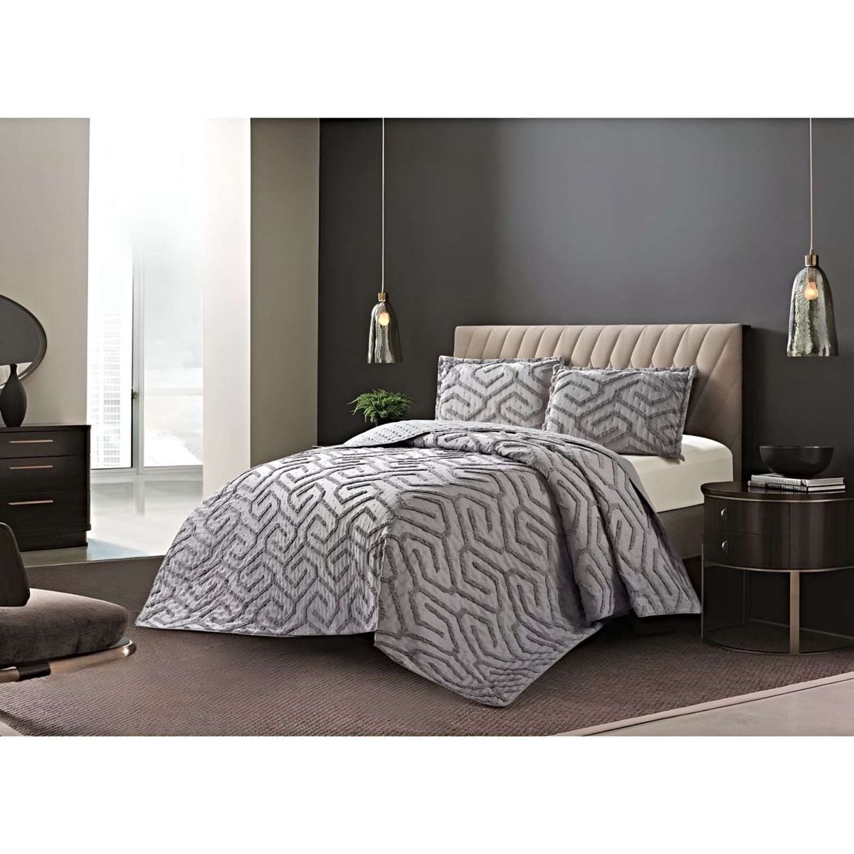 GENERICO - COBERTOR QUILT VERANO TUFTING PLAZA Y MEDIA GRIS