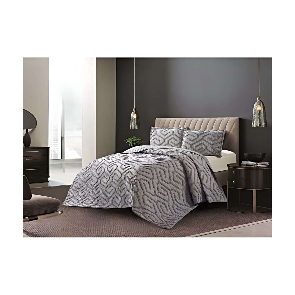 GENERICO - COBERTOR QUILT VERANO TUFTING PLAZA Y MEDIA GRIS