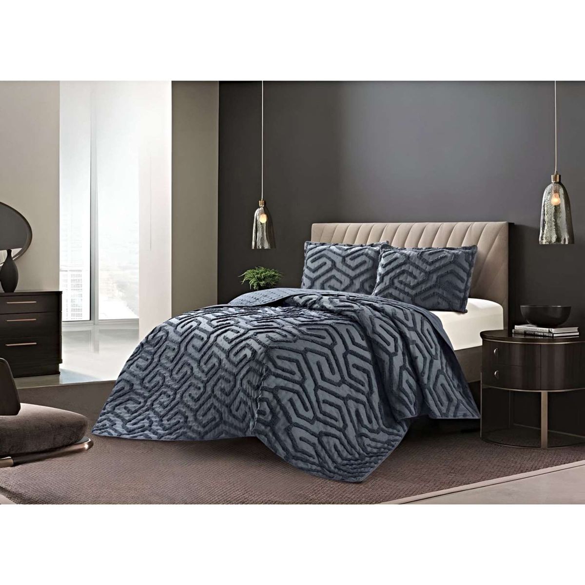 GENERICO - COBERTOR QUILT VERANO TUFTING PLAZA Y MEDIA GRIS OSCURO