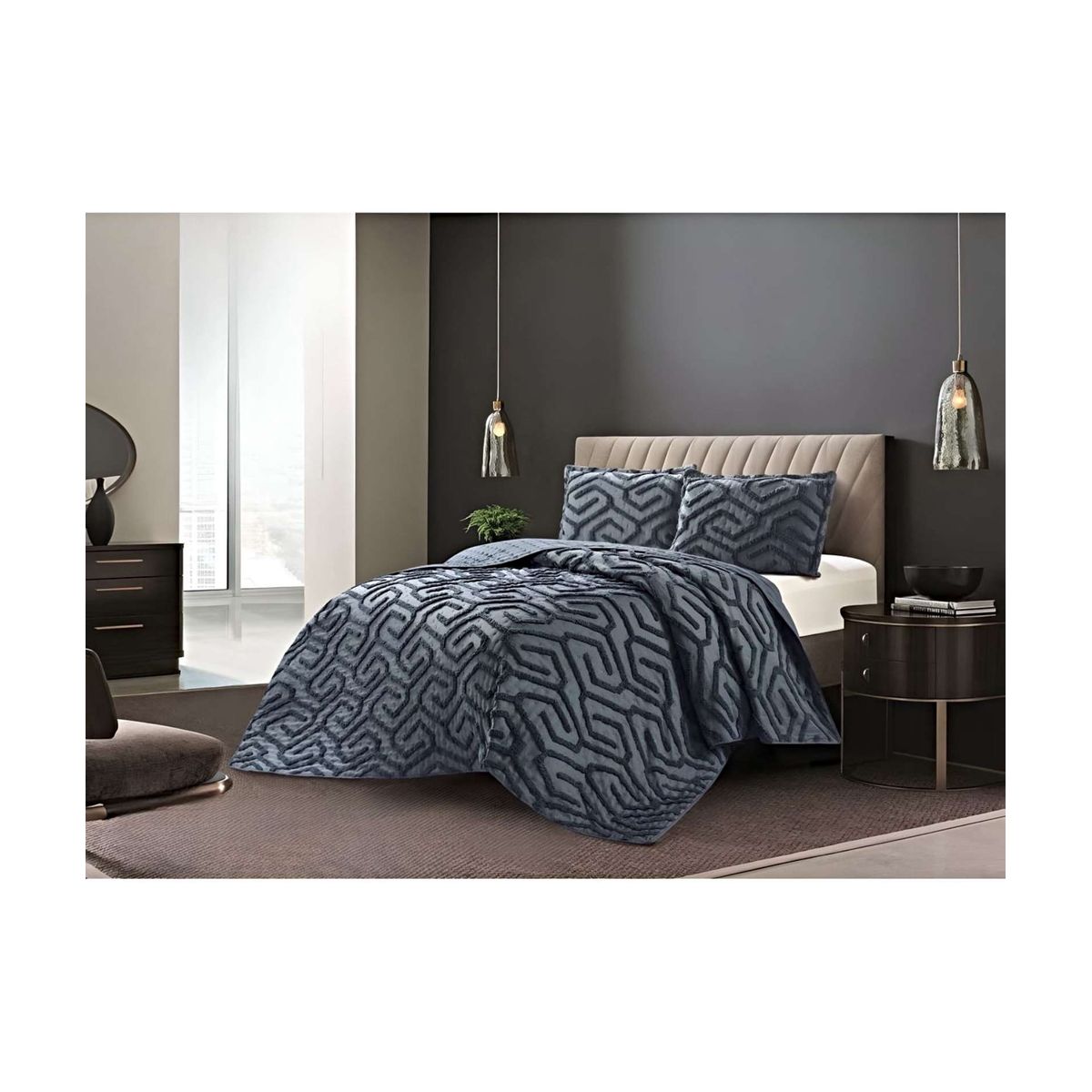 GENERICO - COBERTOR QUILT VERANO TUFTING PLAZA Y MEDIA GRIS OSCURO
