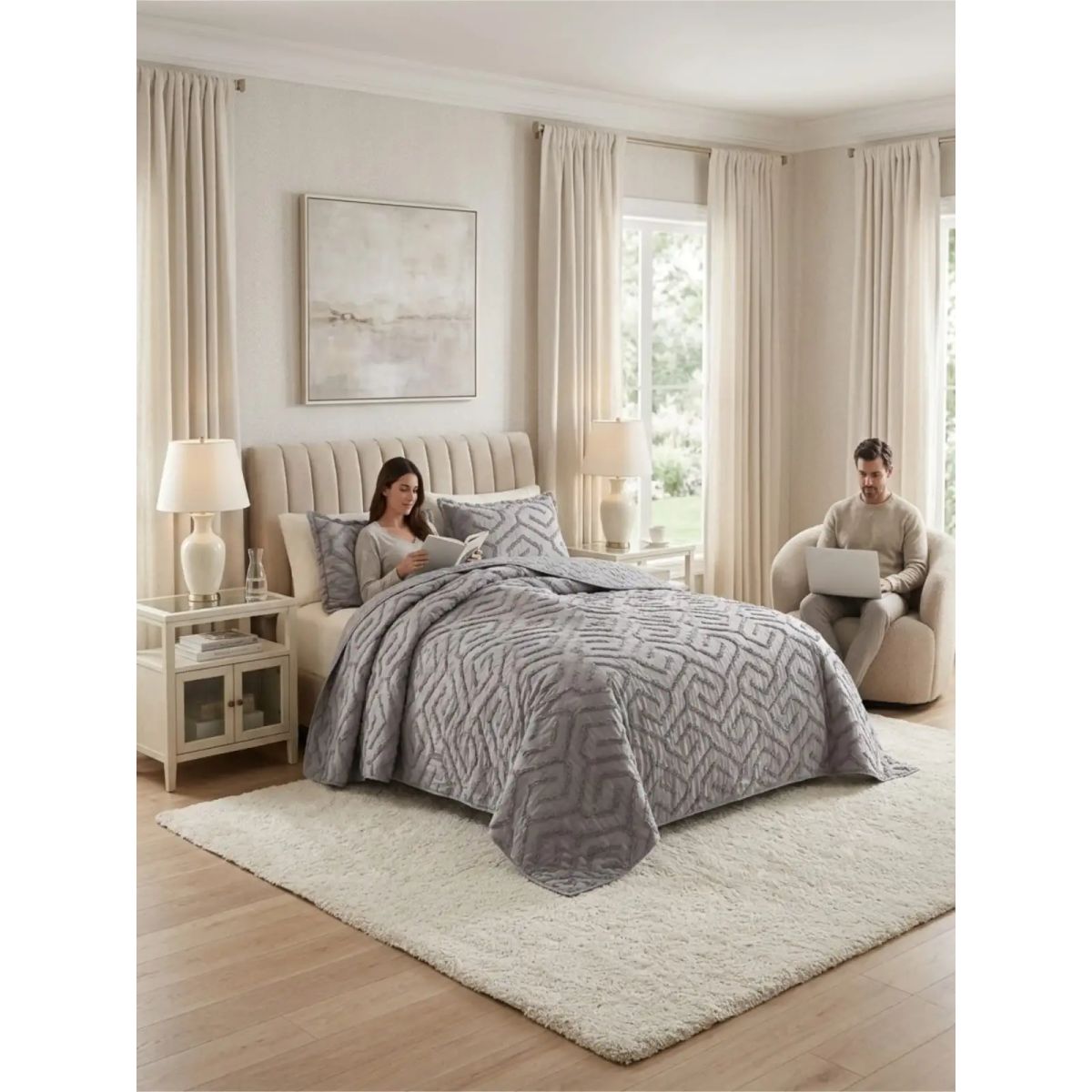 GENERICO - COBERTOR QUILT VERANO TUFTING 2 PLAZAS GRIS