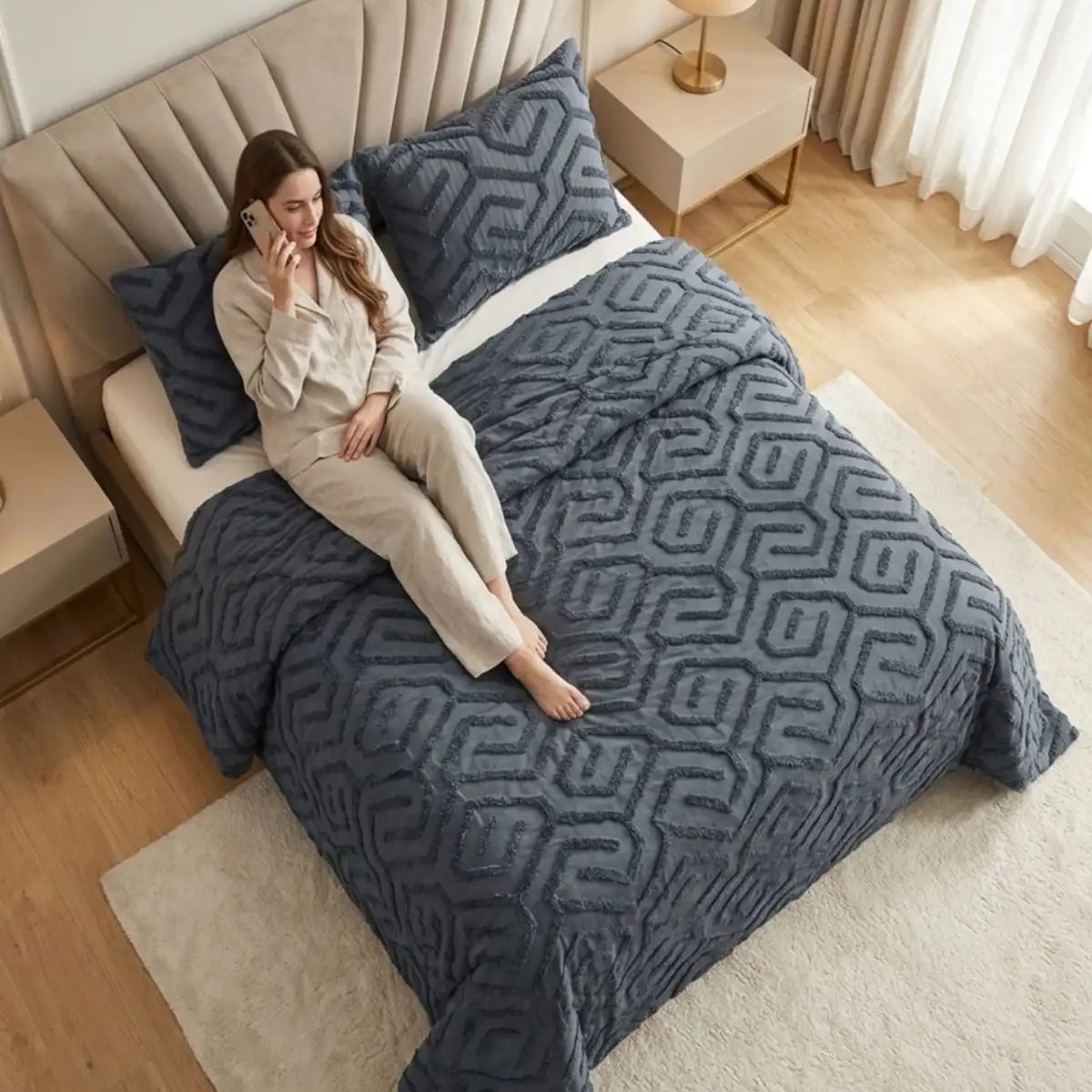 GENERICO - COBERTOR QUILT VERANO TUFTING 2 PLAZAS GRIS OSCURO