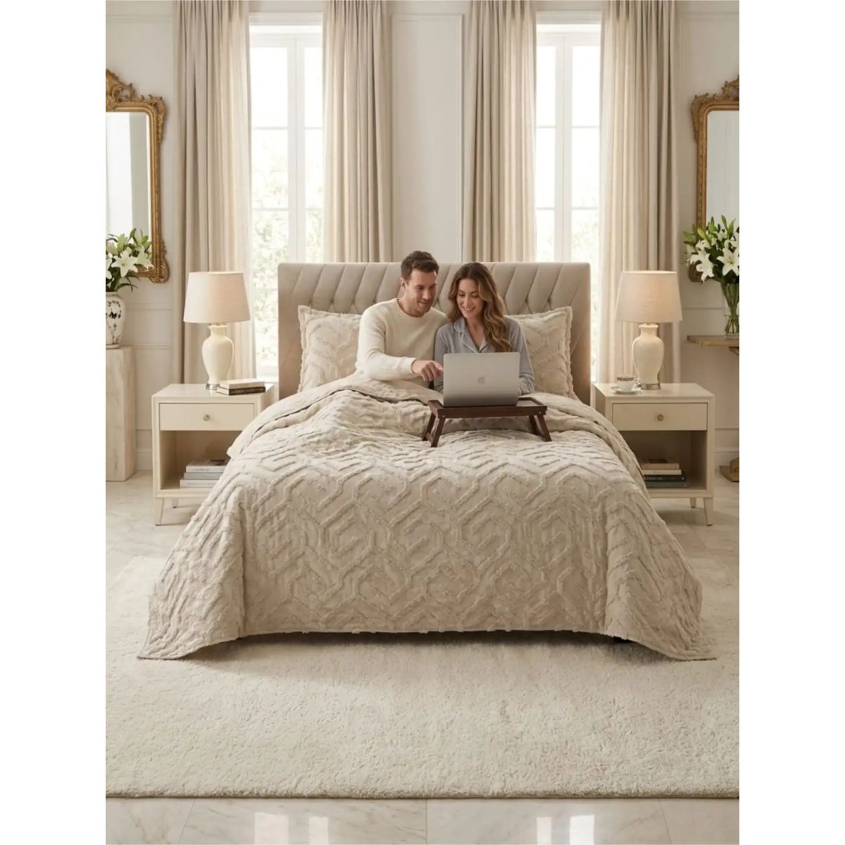 GENERICO - COBERTOR QUILT VERANO TUFTING KING-SUPERKING BEIGE