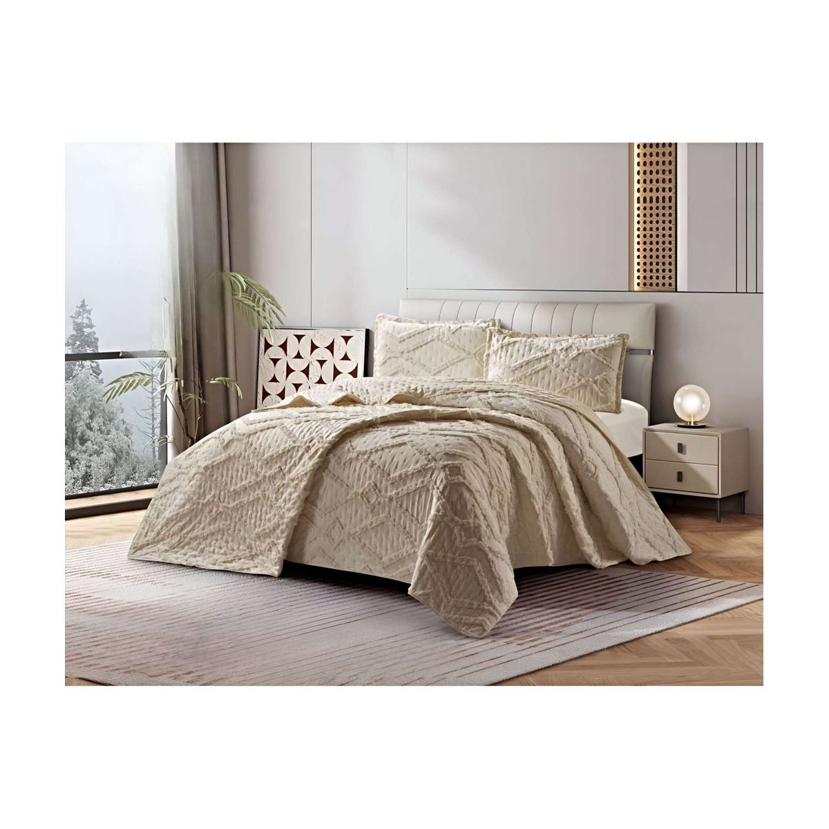 GENERICO - COBERTOR QUILT VERANO GEOMETRICO TUFTING PLAZA Y MEDIA BEIGE