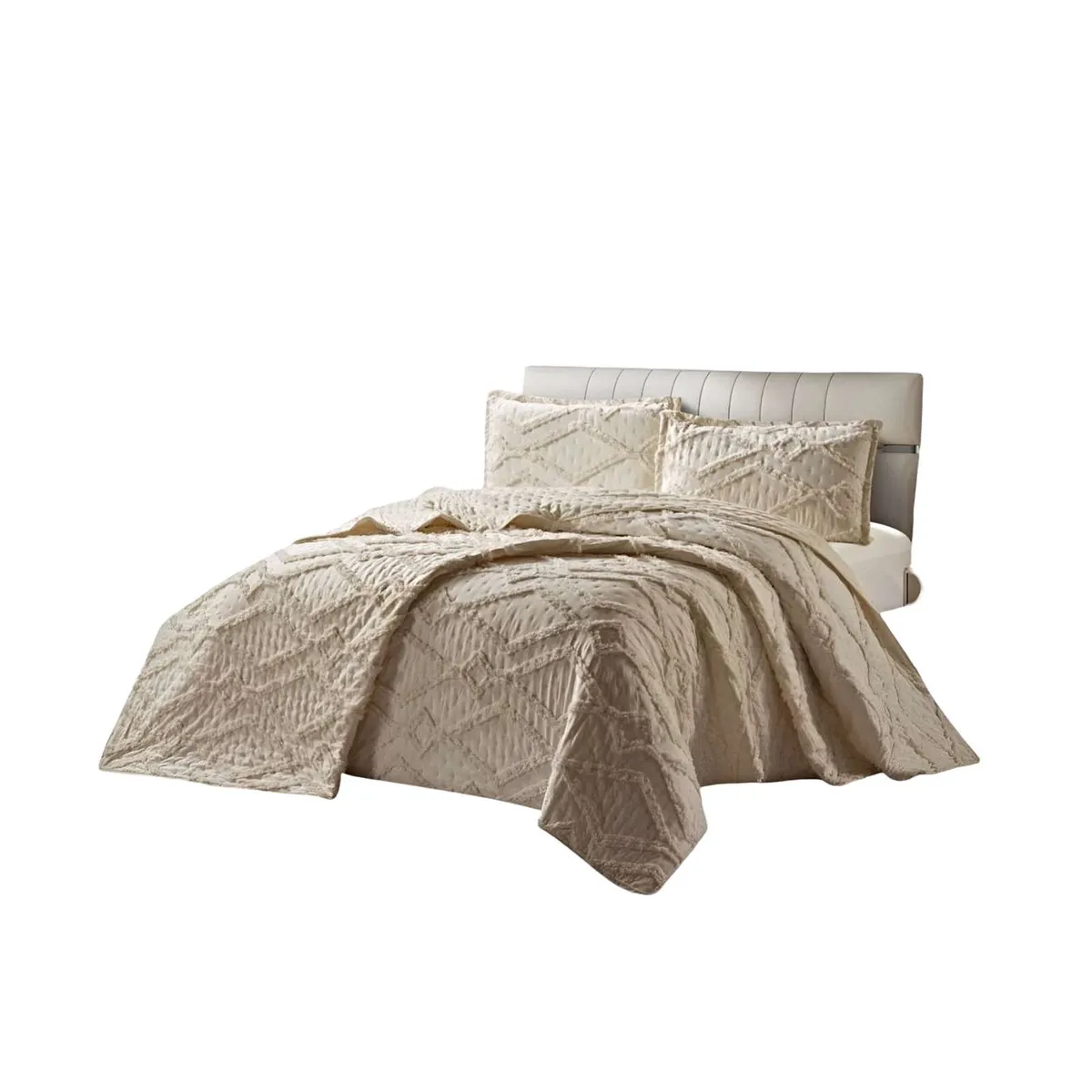 GENERICO - COBERTOR QUILT VERANO GEOMETRICO TUFTING 2 PLAZAS BEIGE