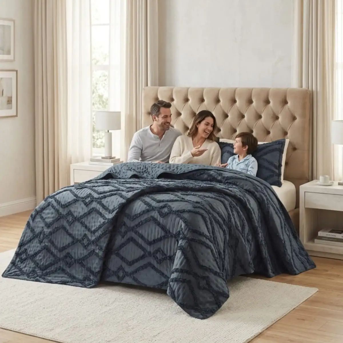 GENERICO - COBERTOR QUILT VERANO GEOMETRICO TUFTING 2 PLAZAS GRIS