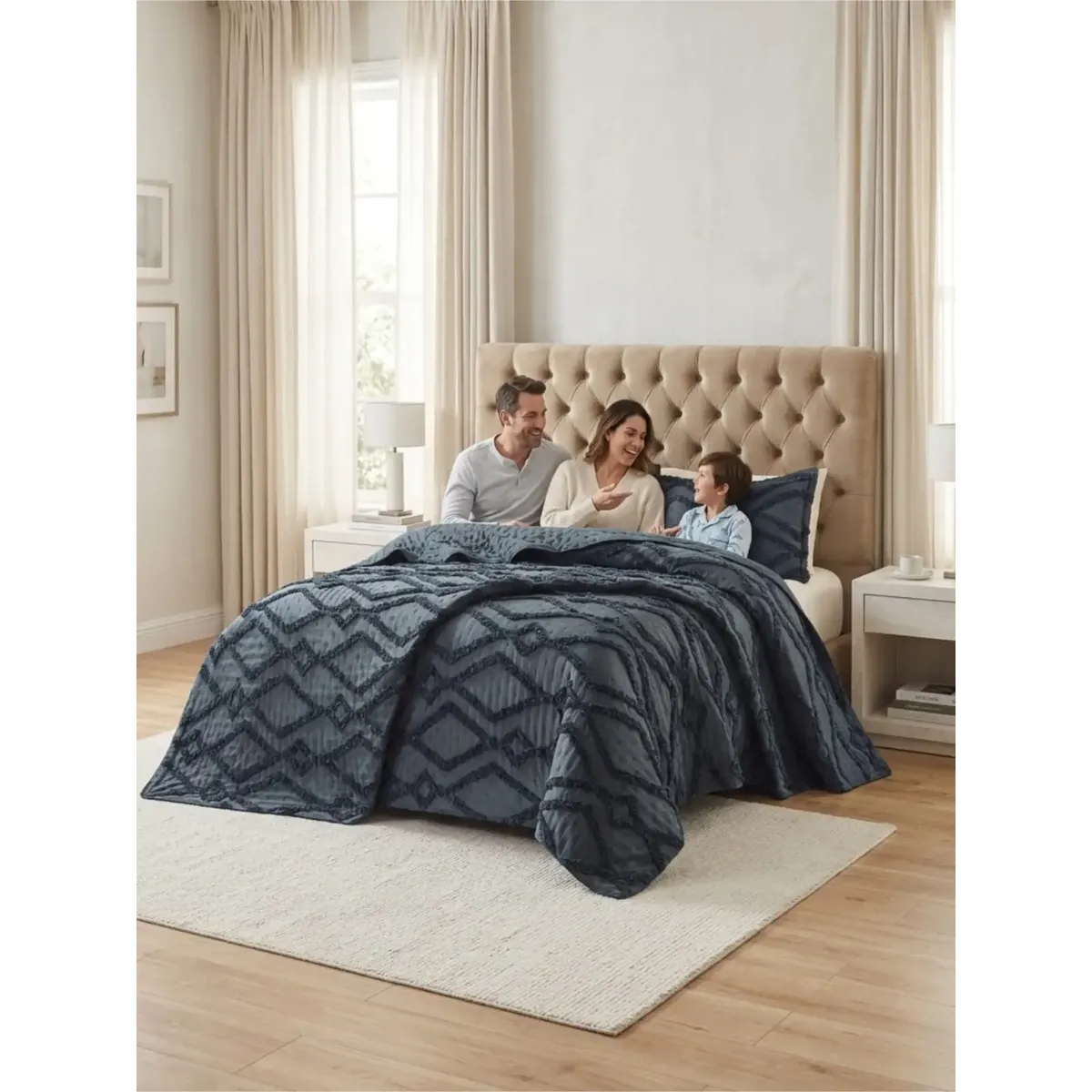 GENERICO - COBERTOR QUILT VERANO GEOMETRICO TUFTING 2 PLAZAS GRIS