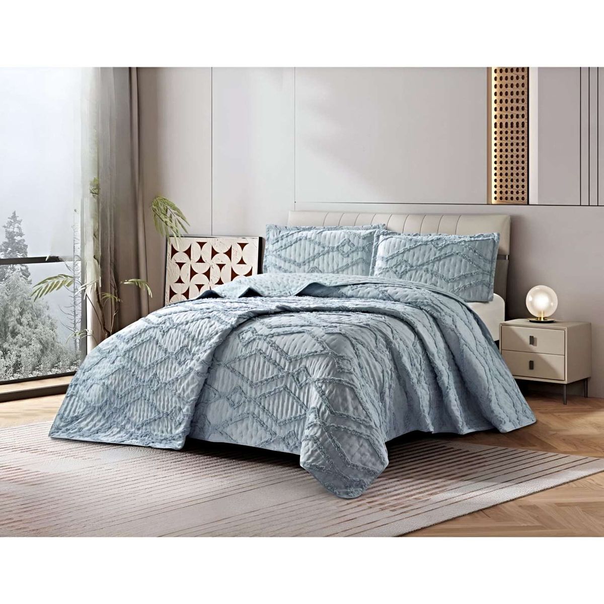 GENERICO - COBERTOR QUILT VERANO GEOMETRICO TUFTING KING-SUPERKING GRIS
