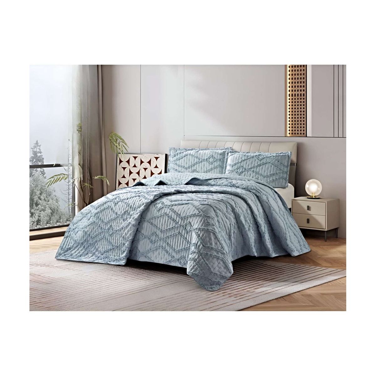 GENERICO - COBERTOR QUILT VERANO GEOMETRICO TUFTING KING-SUPERKING GRIS