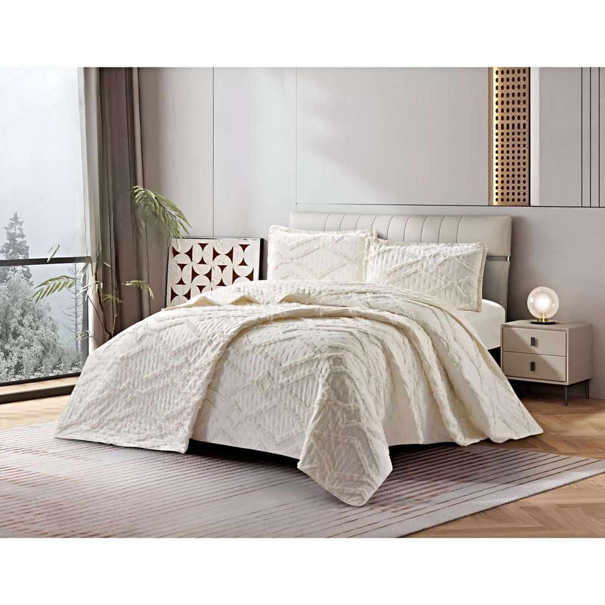 GENERICO - COBERTOR QUILT VERANO GEOMETRICO TUFTING KING-SUPERKING BLANCO