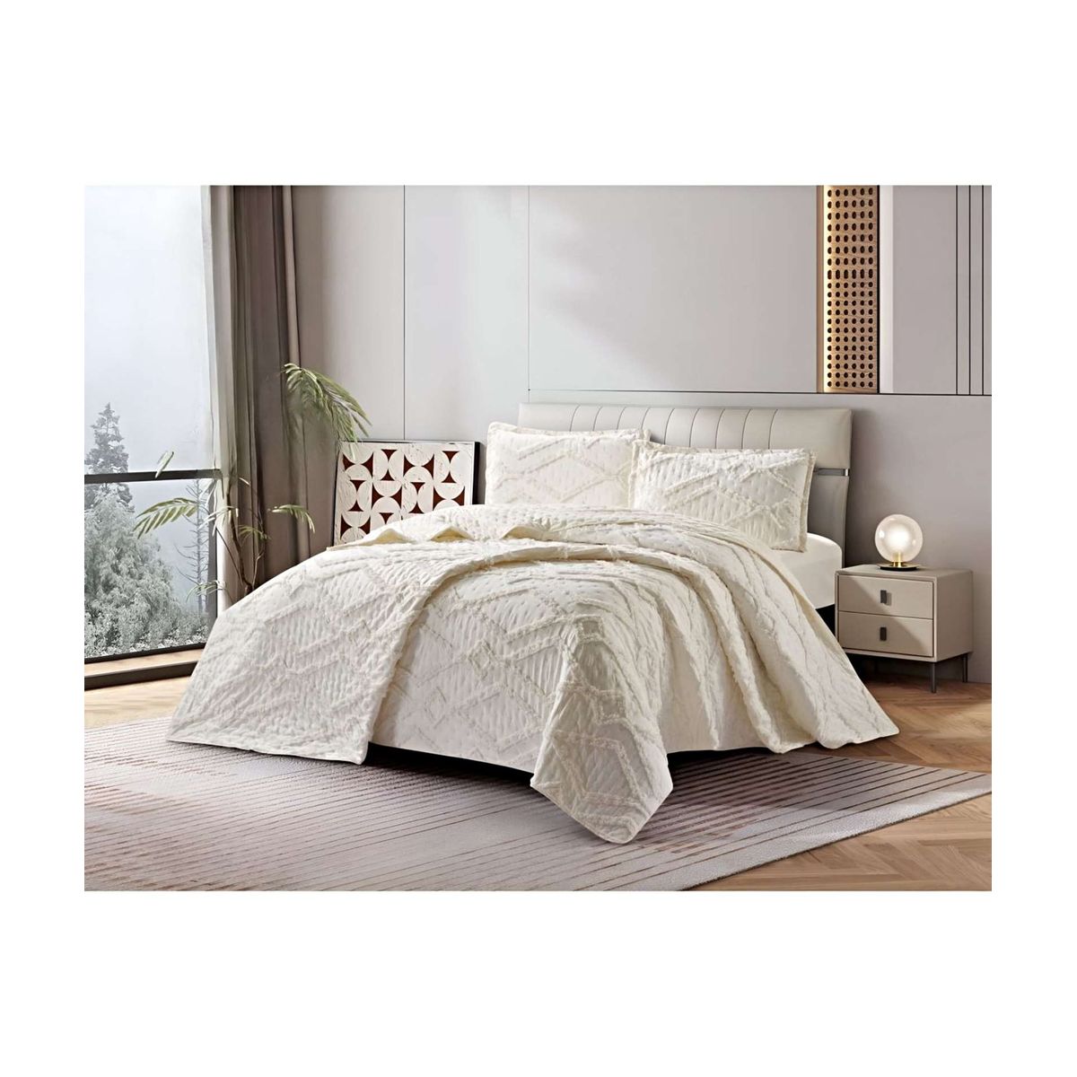GENERICO - COBERTOR QUILT VERANO GEOMETRICO TUFTING KING-SUPERKING BLANCO