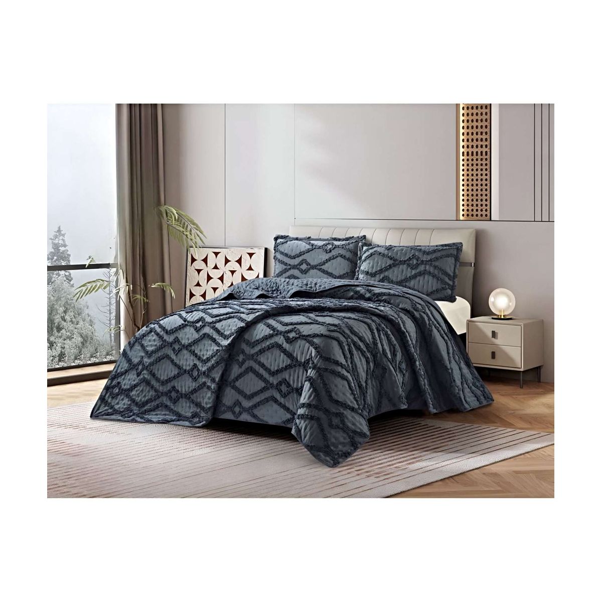 GENERICO - COBERTOR QUILT VERANO GEOMETRICO TUFTING KING-SUPERKING GRIS