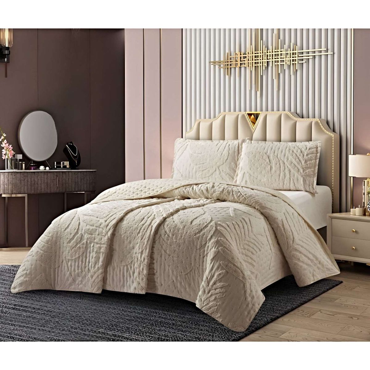 GENERICO - COBERTOR QUILT VERANO HOJA TUFTING PLAZA Y MEDIA BEIGE