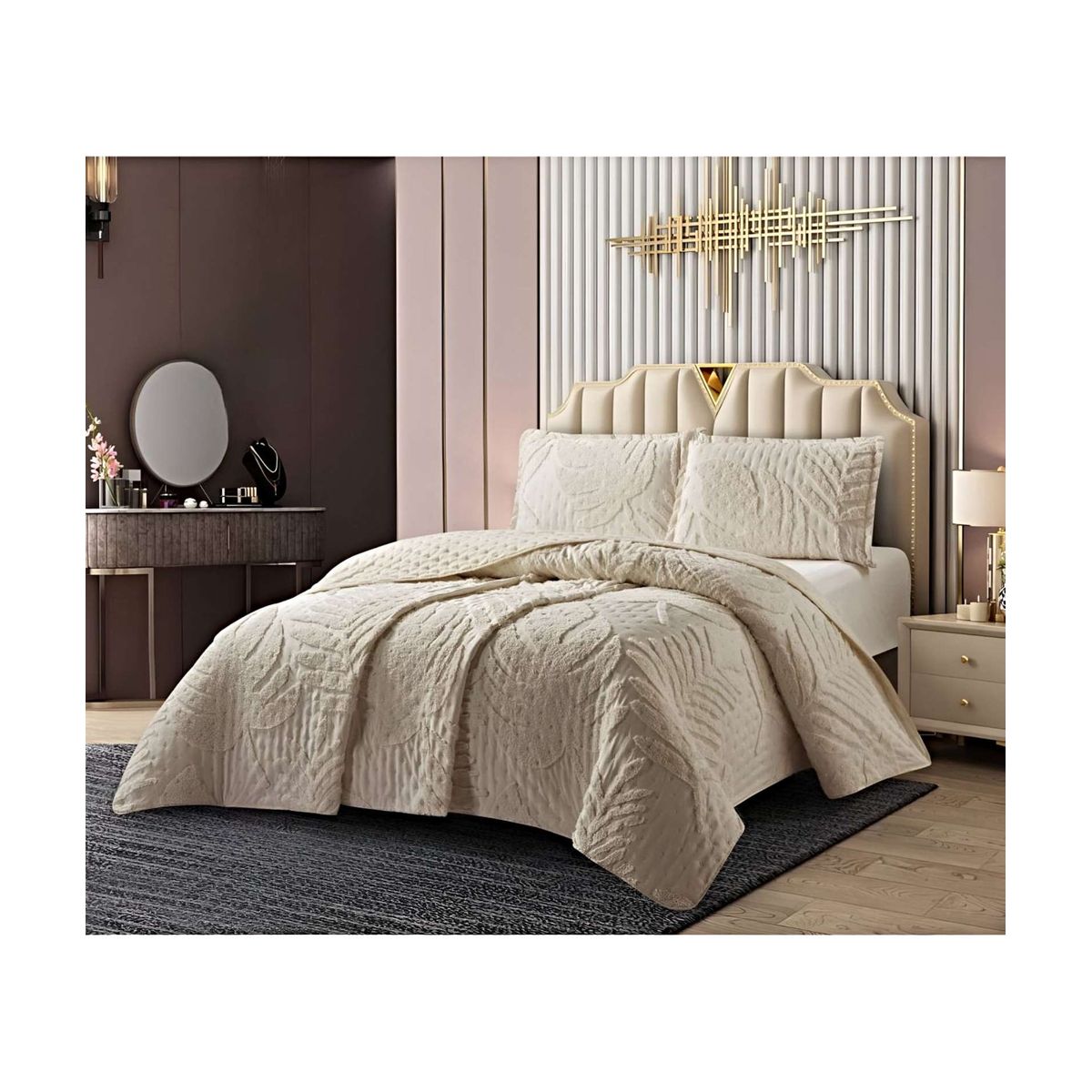GENERICO - COBERTOR QUILT VERANO HOJA TUFTING PLAZA Y MEDIA BEIGE