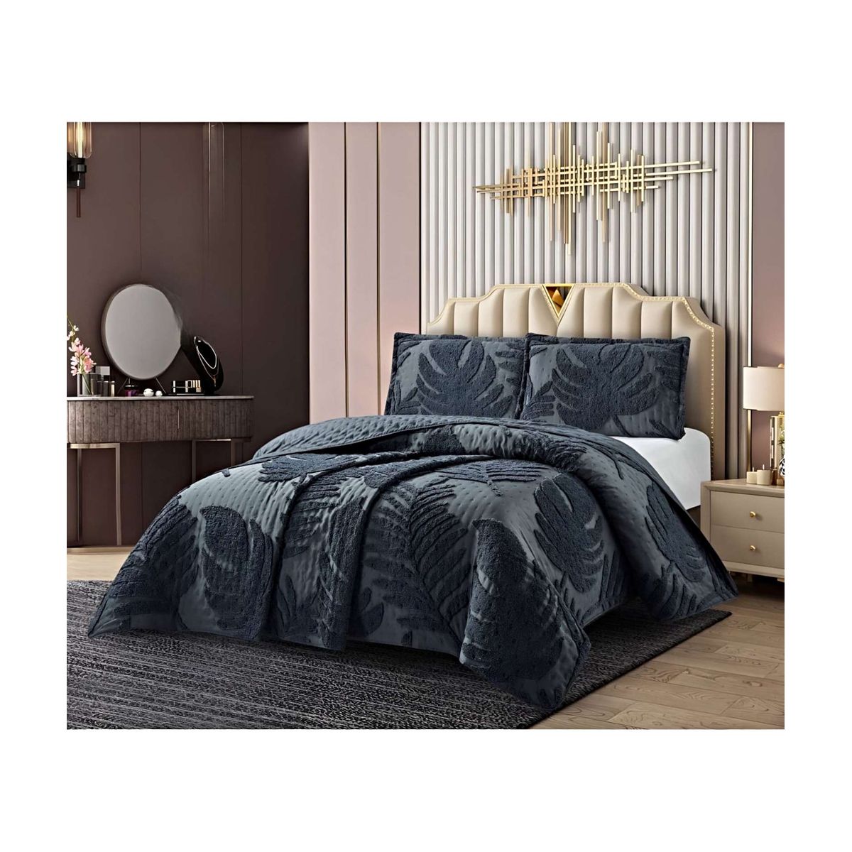 GENERICO - COBERTOR QUILT VERANO HOJA TUFTING PLAZA Y MEDIA GRIS