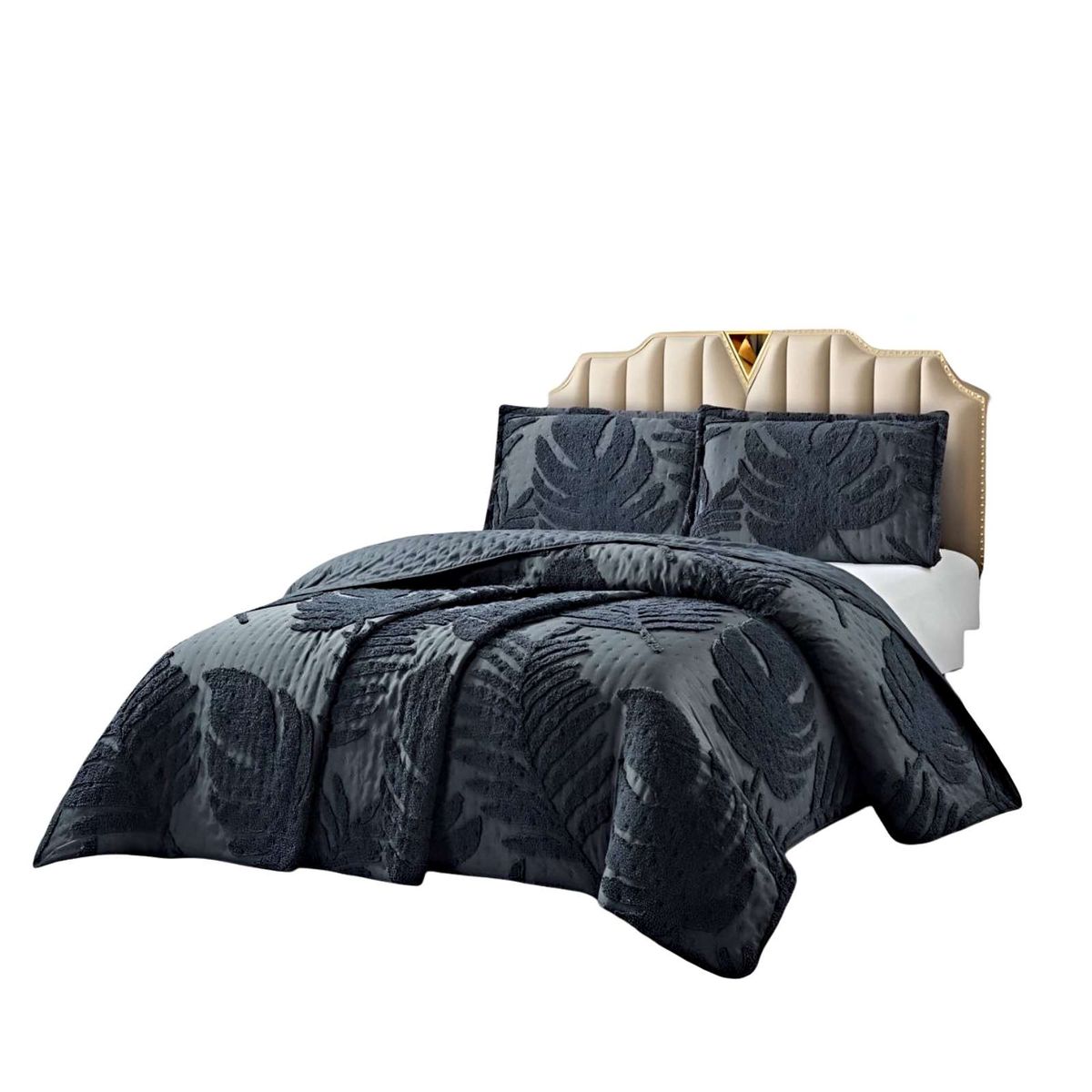 GENERICO - COBERTOR QUILT VERANO HOJA TUFTING PLAZA Y MEDIA GRIS