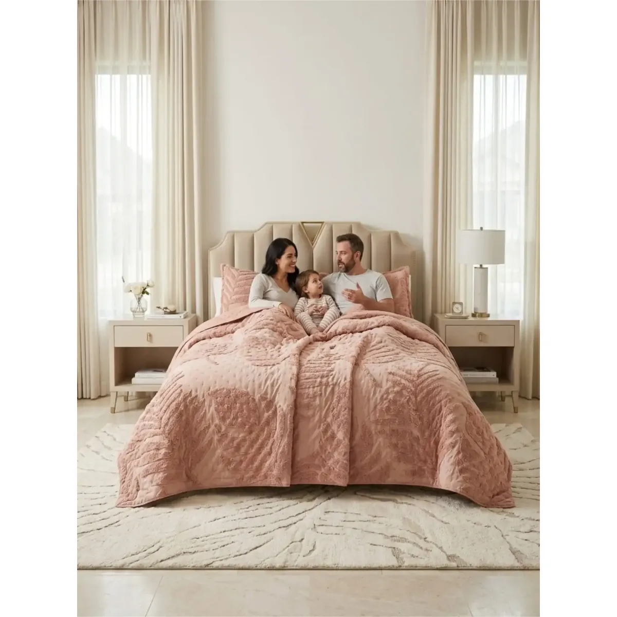 GENERICO - COBERTOR QUILT VERANO HOJA TUFTING 2 PLAZAS ROSADO