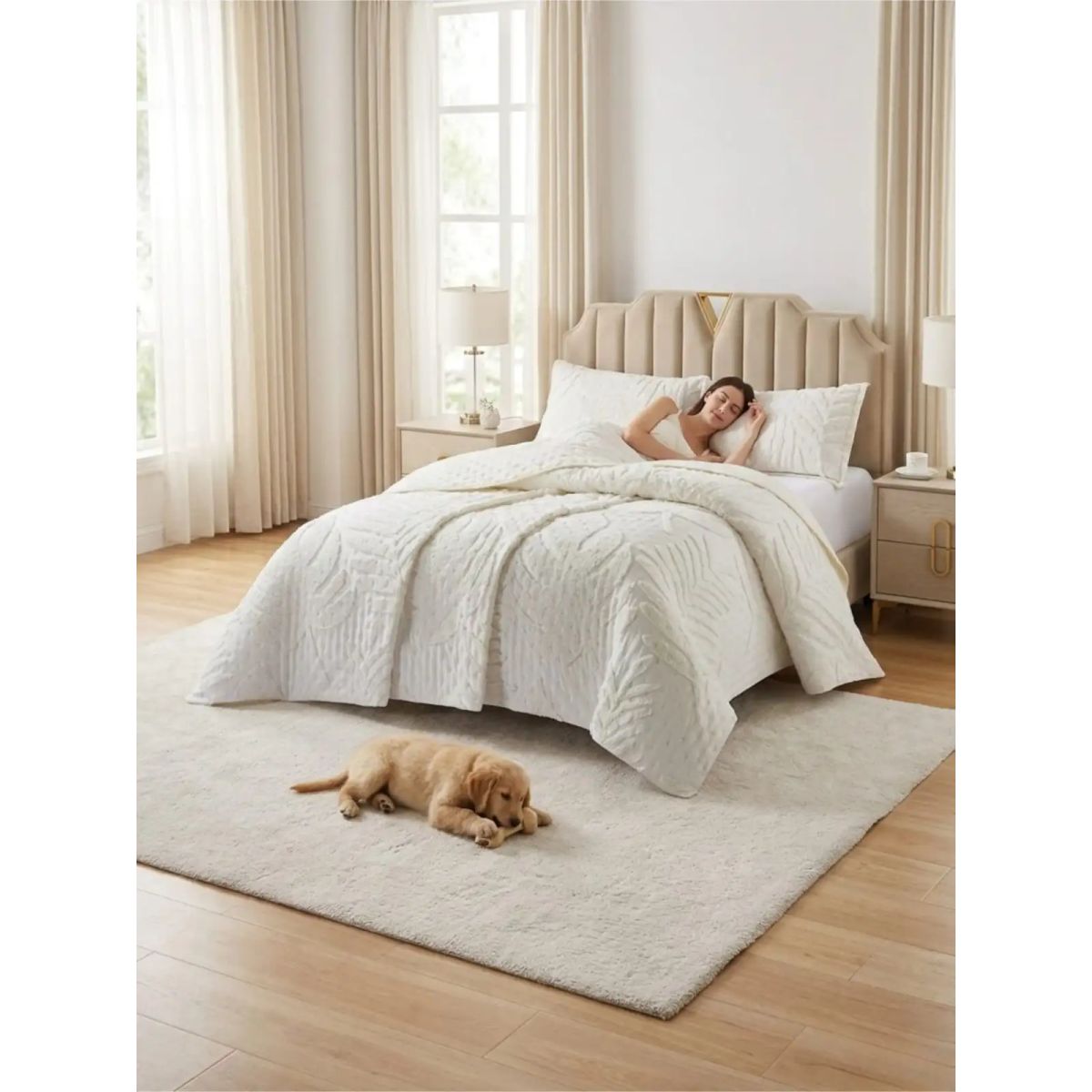 GENERICO - COBERTOR QUILT VERANO HOJA TUFTING 2 PLAZAS BLANCO