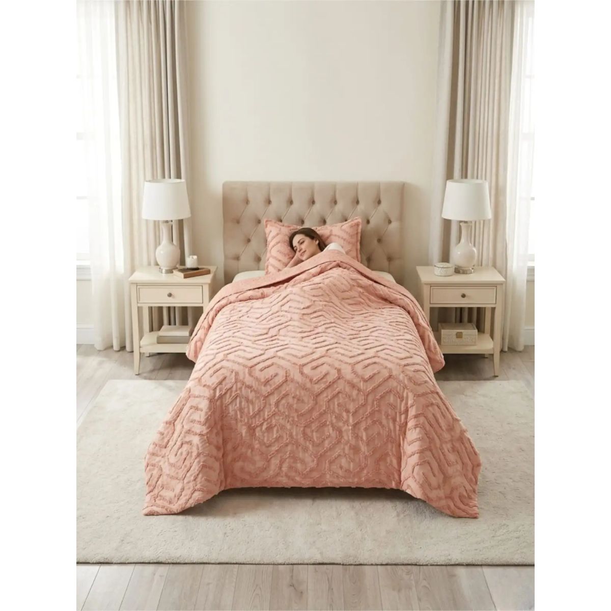 GENERICO - CUBRECAMA QUILT VERANO TUFTING PLAZA Y MEDIA ROSADO