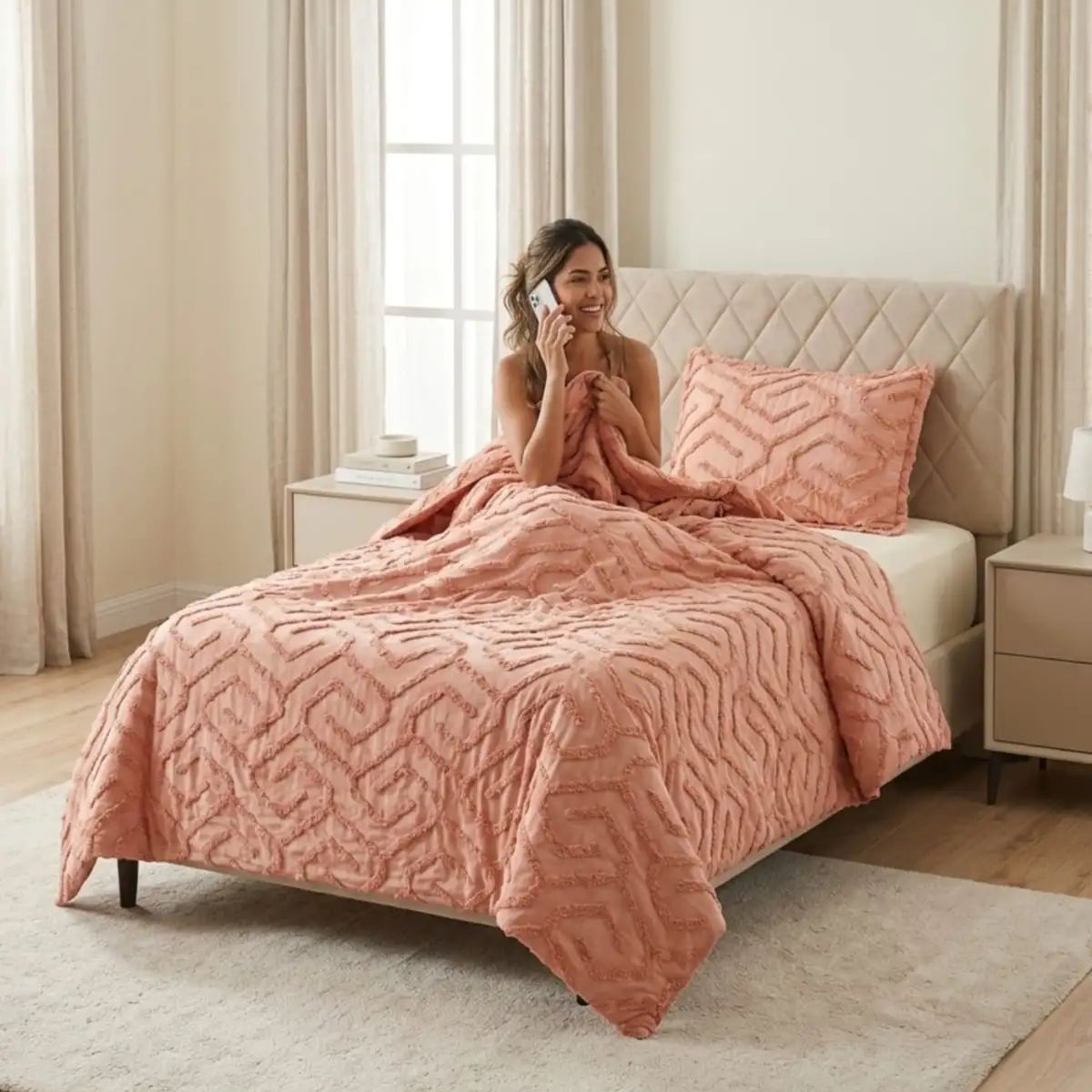 GENERICO - CUBRECAMA QUILT VERANO TUFTING PLAZA Y MEDIA ROSADO