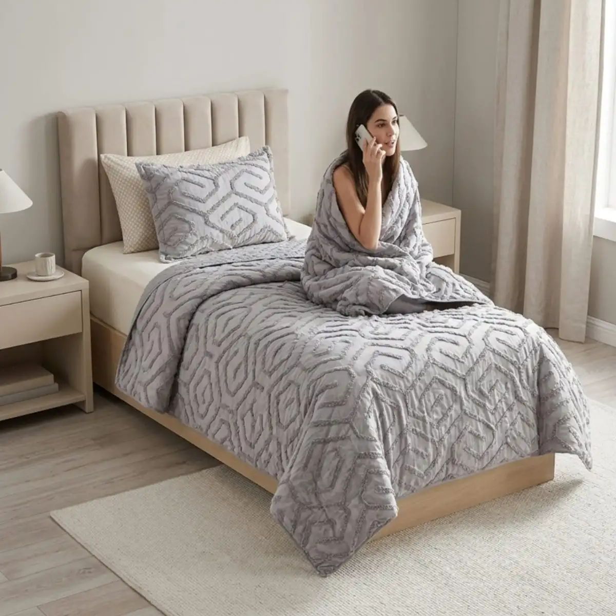 GENERICO - CUBRECAMA QUILT VERANO TUFTING PLAZA Y MEDIA GRIS